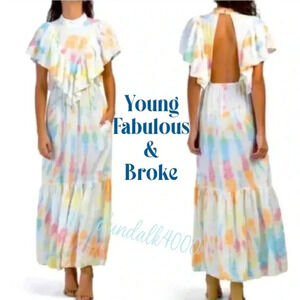 Young Fabulous & Broke Cruz Open Back Ruffled Maxi Dress Papaya Summer of Love S